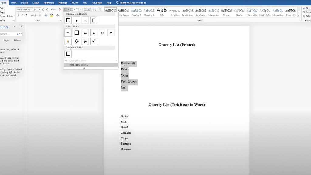 open the bullet menu