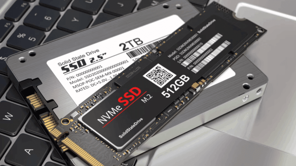 comparison of SATA SSD and NVMe M.2 SSD showing different storage types and capacities for performance and speed differences