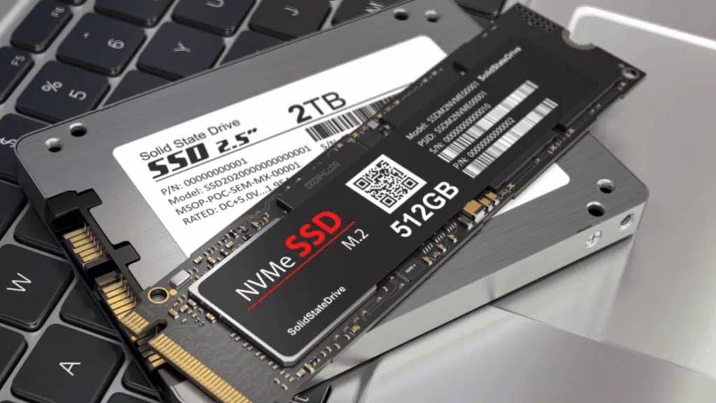 comparison of SATA SSD and NVMe M.2 SSD showing different storage types and capacities for performance and speed differences