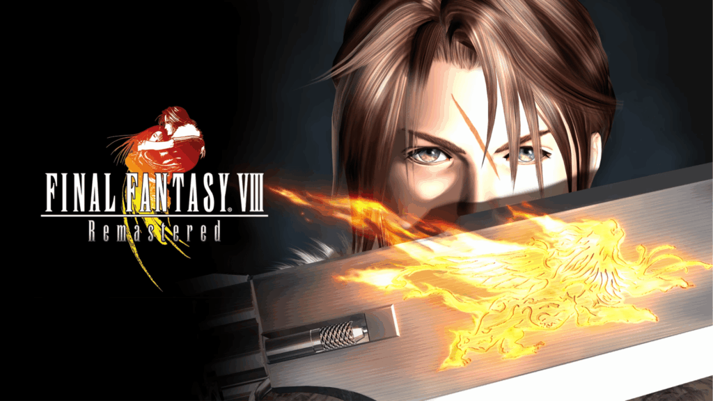 final fantasy viii remastered artwork with character closeup and glowing gunblade