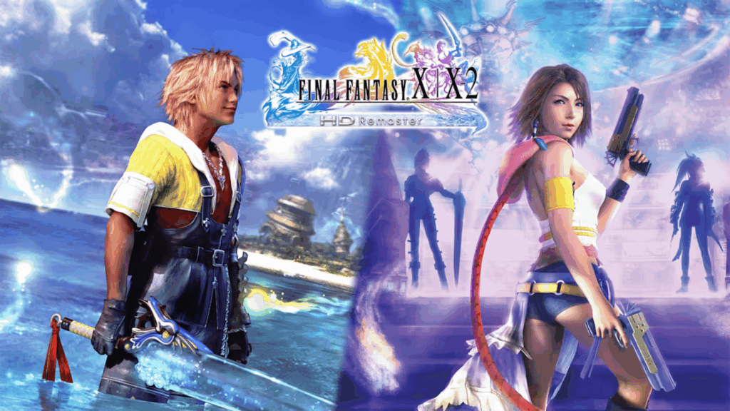 final fantasy x and x-2 hd remaster artwork with two main characters in fantasy setting