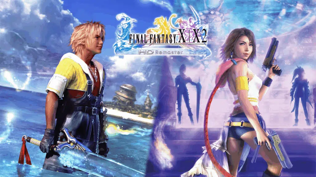 final fantasy x and x-2 hd remaster artwork with two main characters in fantasy setting