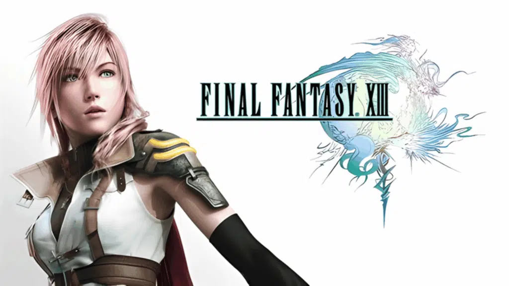 final fantasy xiii artwork with lightning character and logo on white background