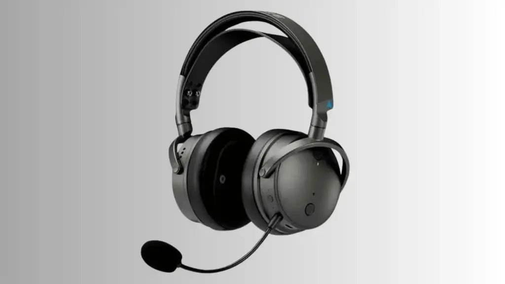 Audeze Maxwell wireless gaming headset placed on a desk beside an Xbox controller with neutral background