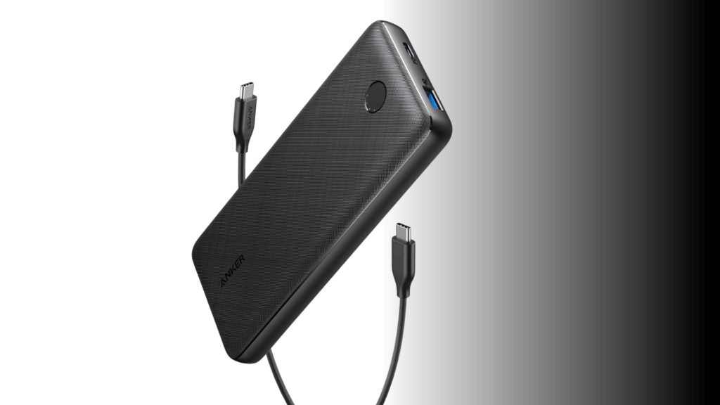 anker portable power bank with usb-c cable and fast charging ports, slim textured design external battery for smartphones and tablets