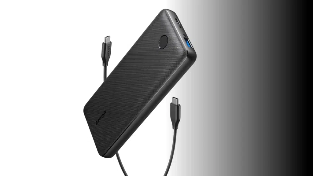 anker portable power bank with usb-c cable and fast charging ports, slim textured design external battery for smartphones and tablets