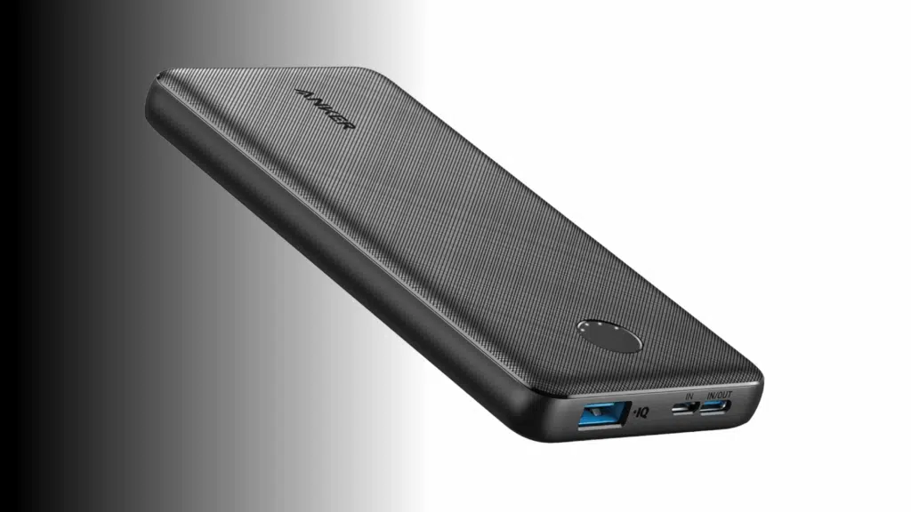 anker power bank with usb-c and usb-a ports, slim textured design portable charger for smartphones and tablets