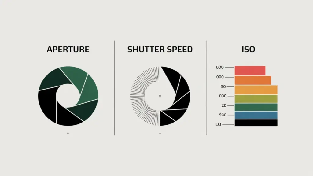 Diagram comparing aperture, shutter speed, and ISO functions