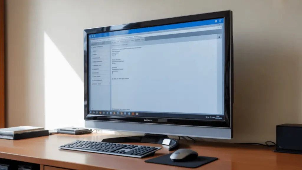 Large TV on desk used as monitor with keyboard and mouse setup