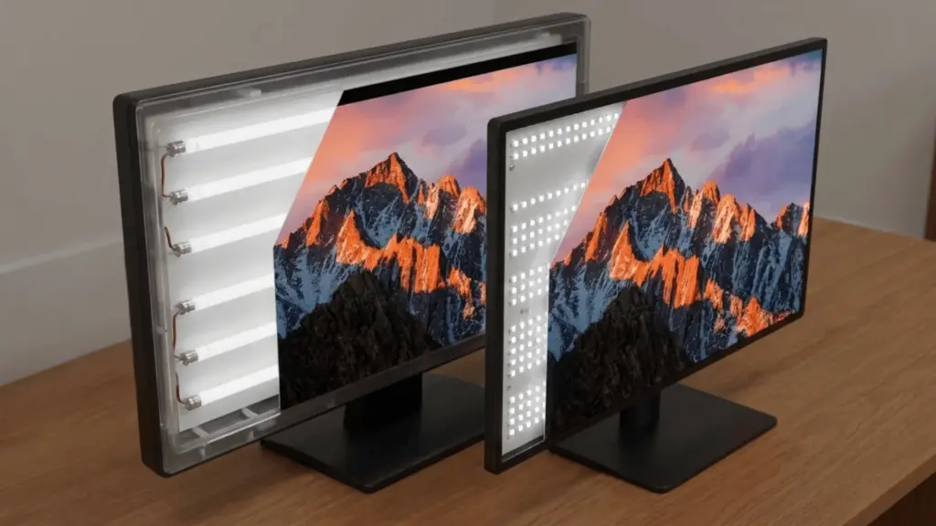 Thick CCFL monitor and thin LED monitor shown side by side