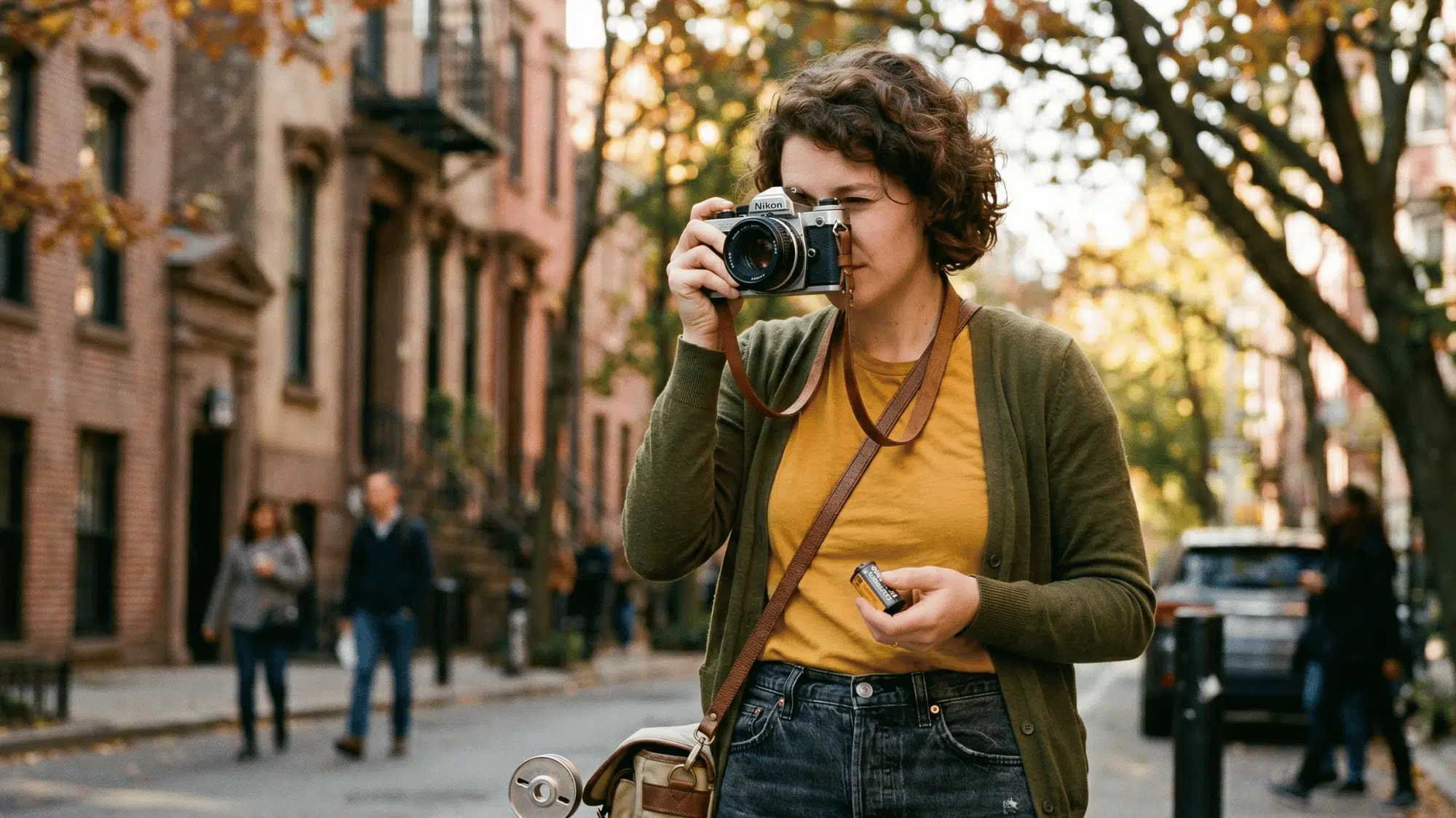 a professional clicking pictures through film camera
