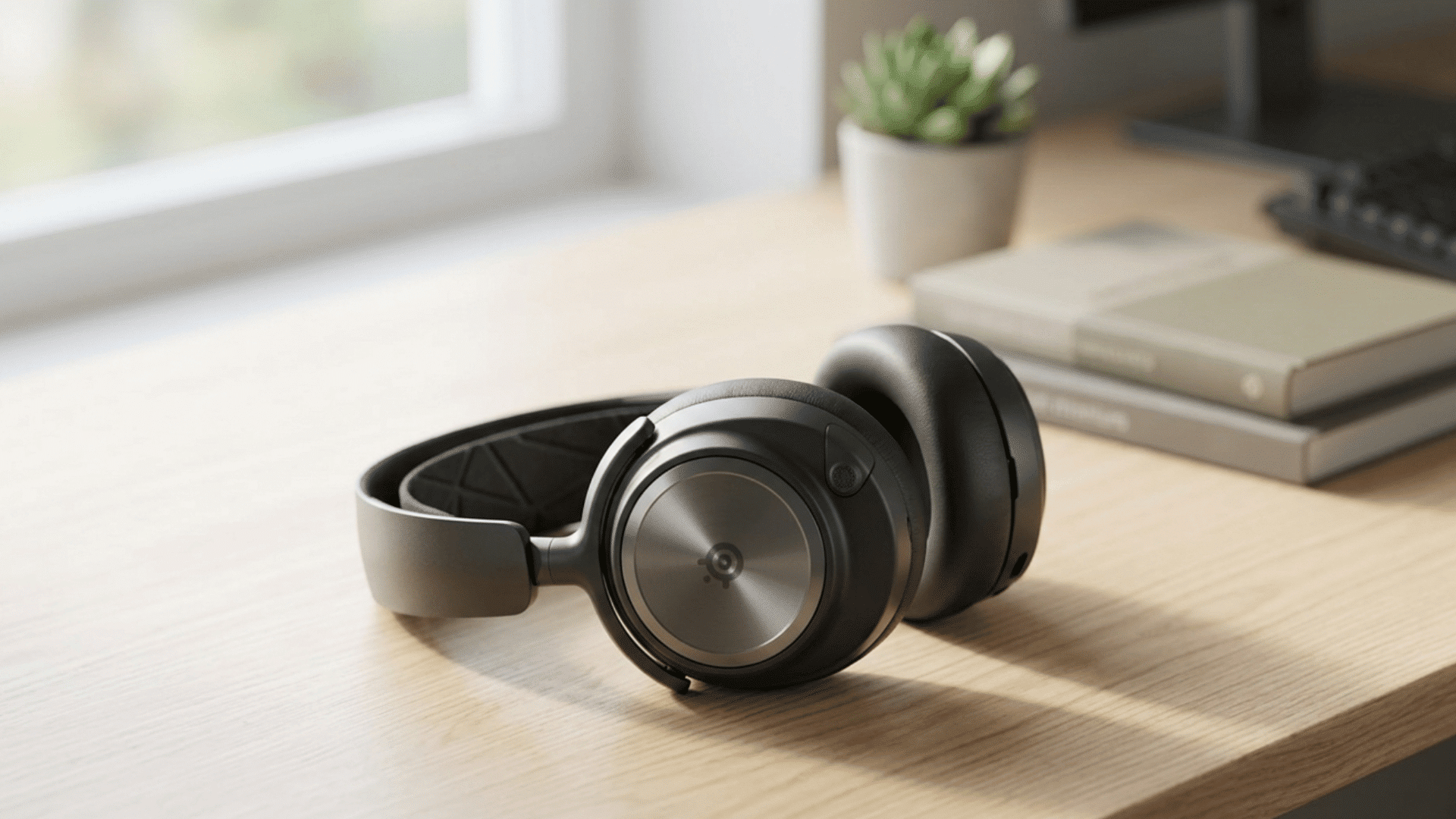 black steelseries wireless gaming headset with cushioned ear cups and sleek modern design on clean background