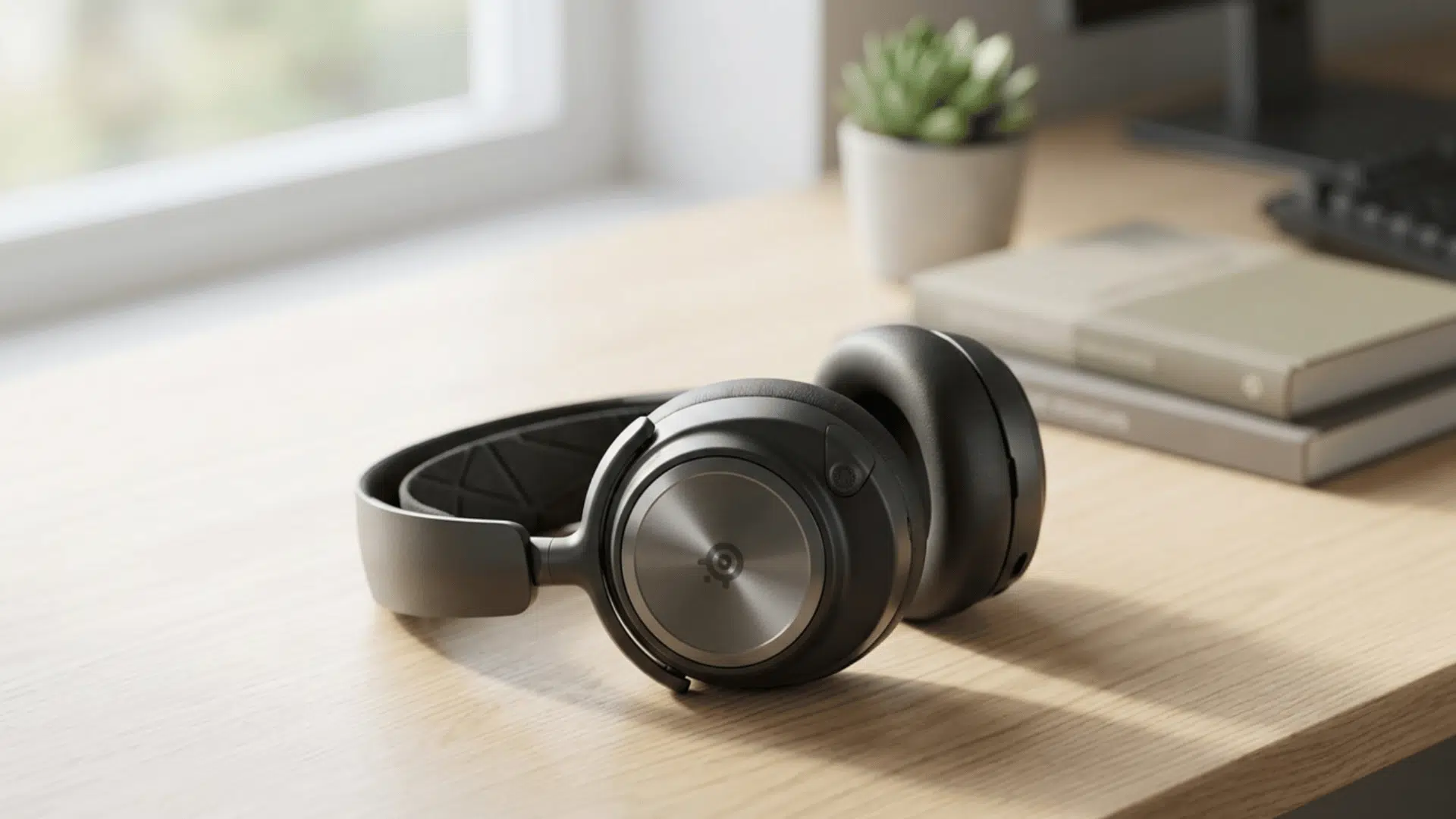 black steelseries wireless gaming headset with cushioned ear cups and sleek modern design on clean background