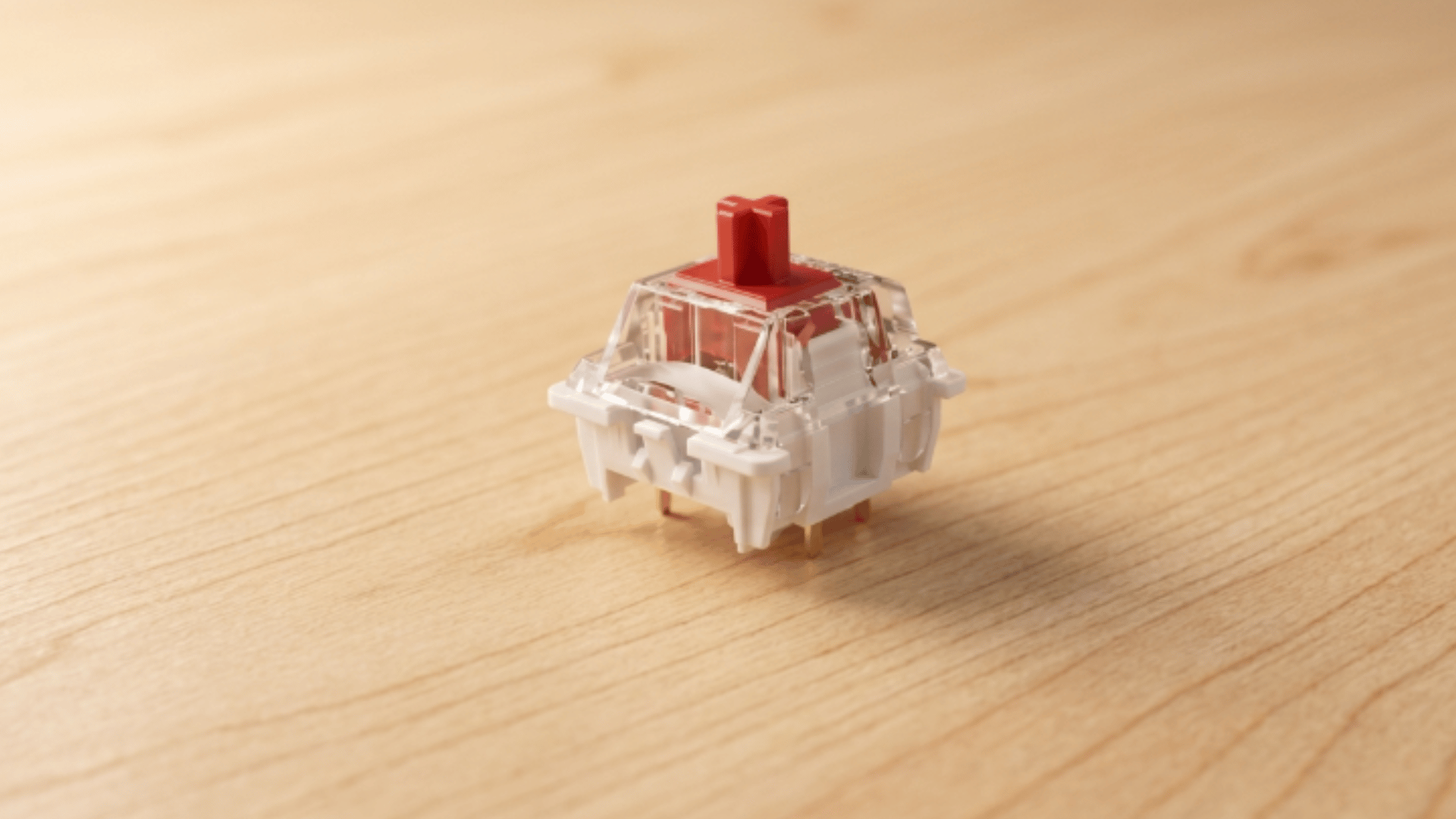 gateron g pro 3.0 red switch close up showing transparent housing and red stem on clean background