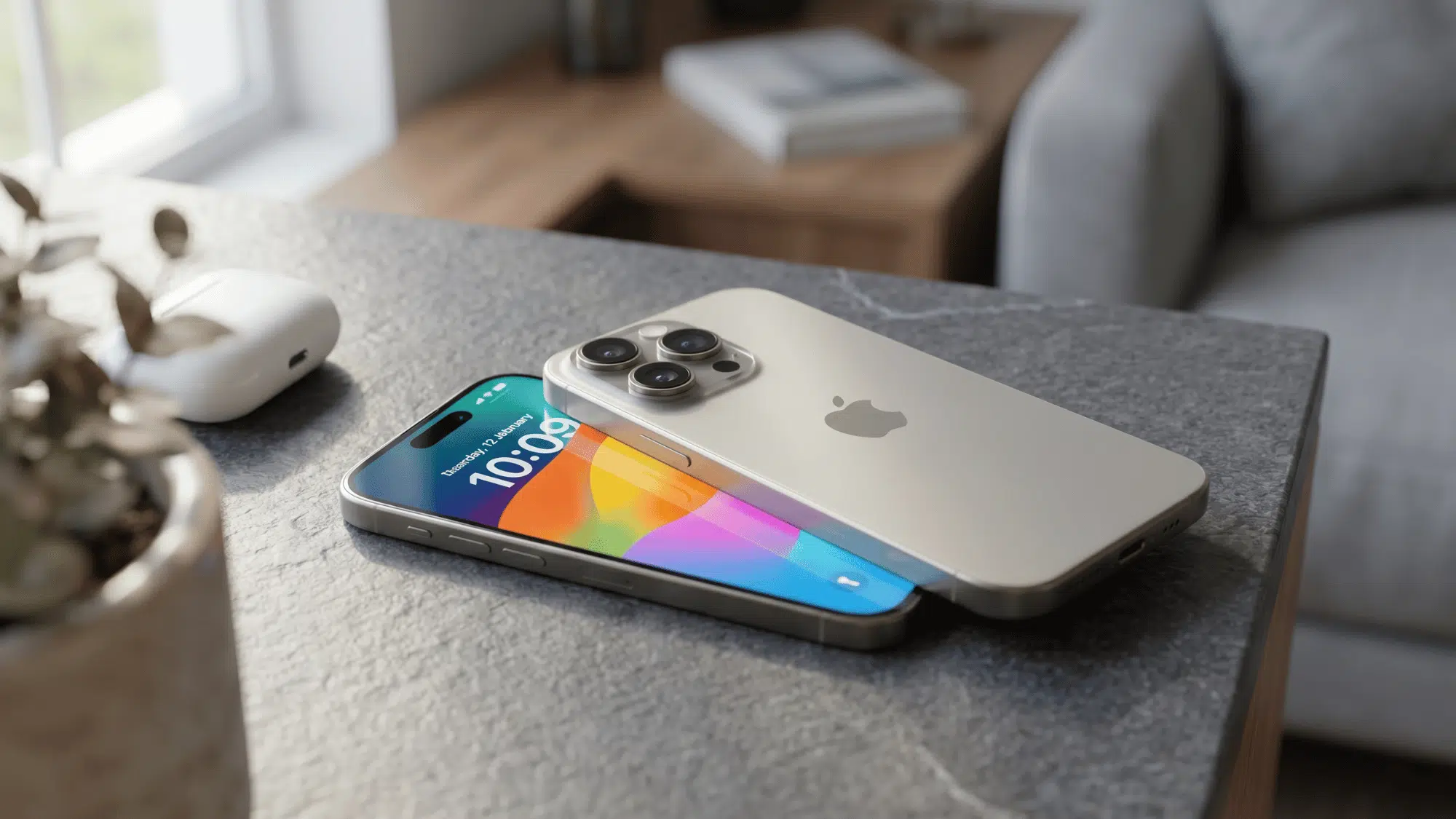 i phone kept one the table  showing camera