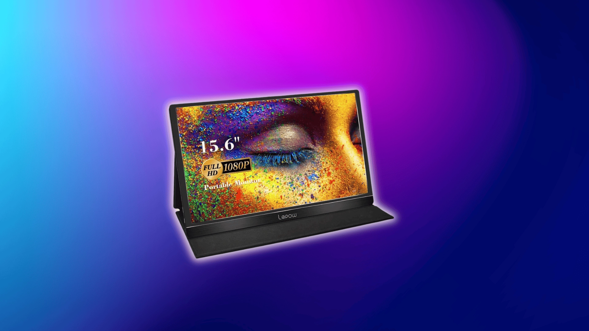 Lepow Z1-Gamut portable 15.6-inch Full HD IPS monitor with a foldable stand displaying a colorful image
