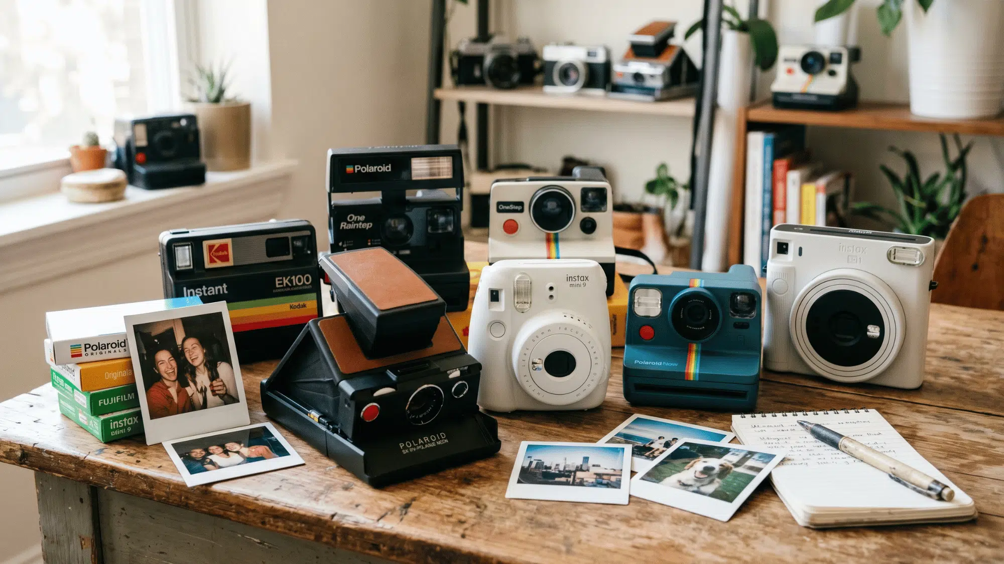 many instant cameras kept on the table