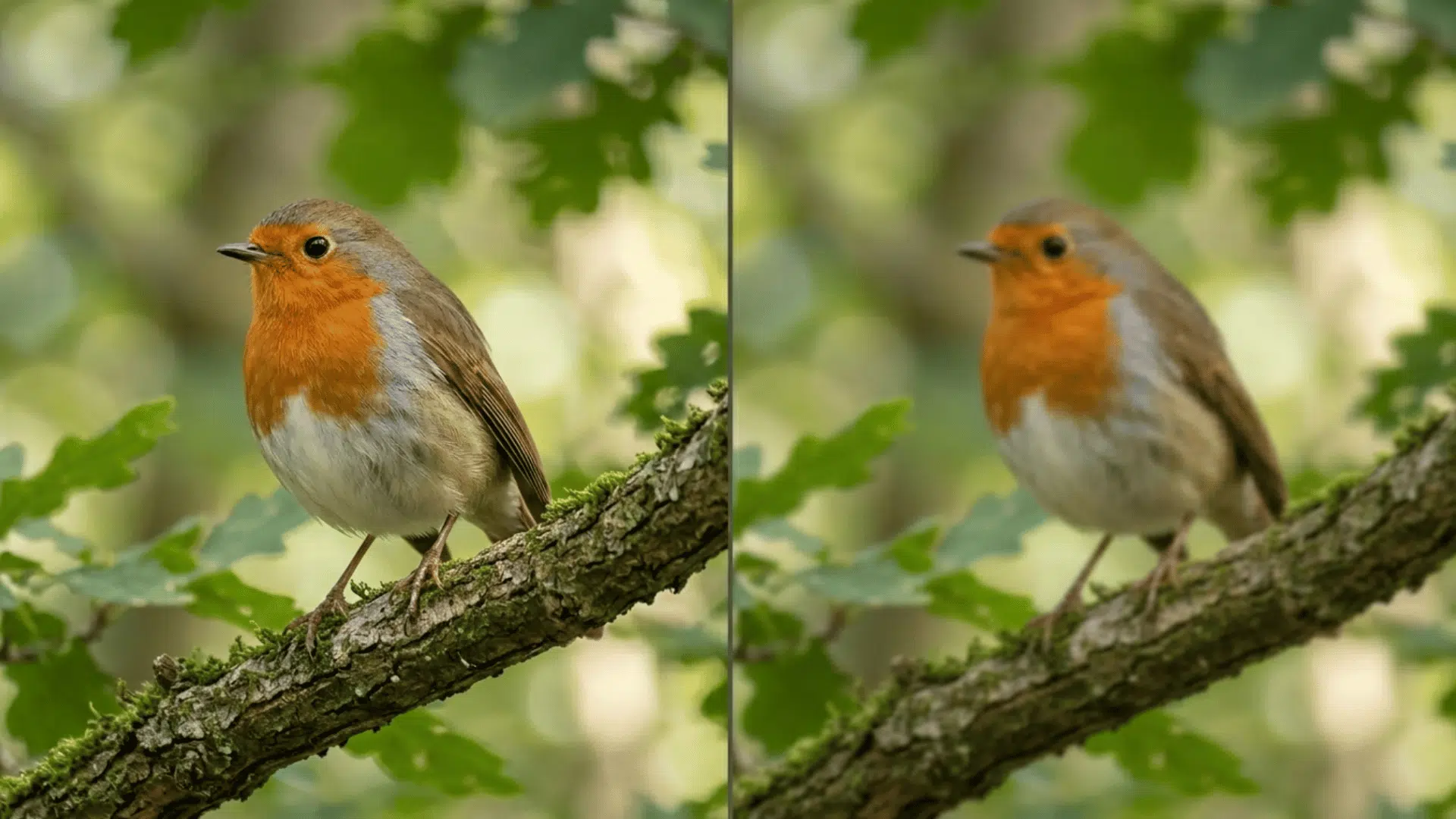 robin bird perched on branch sharp vs blurry image comparison showing ibis stabilization effect (1)