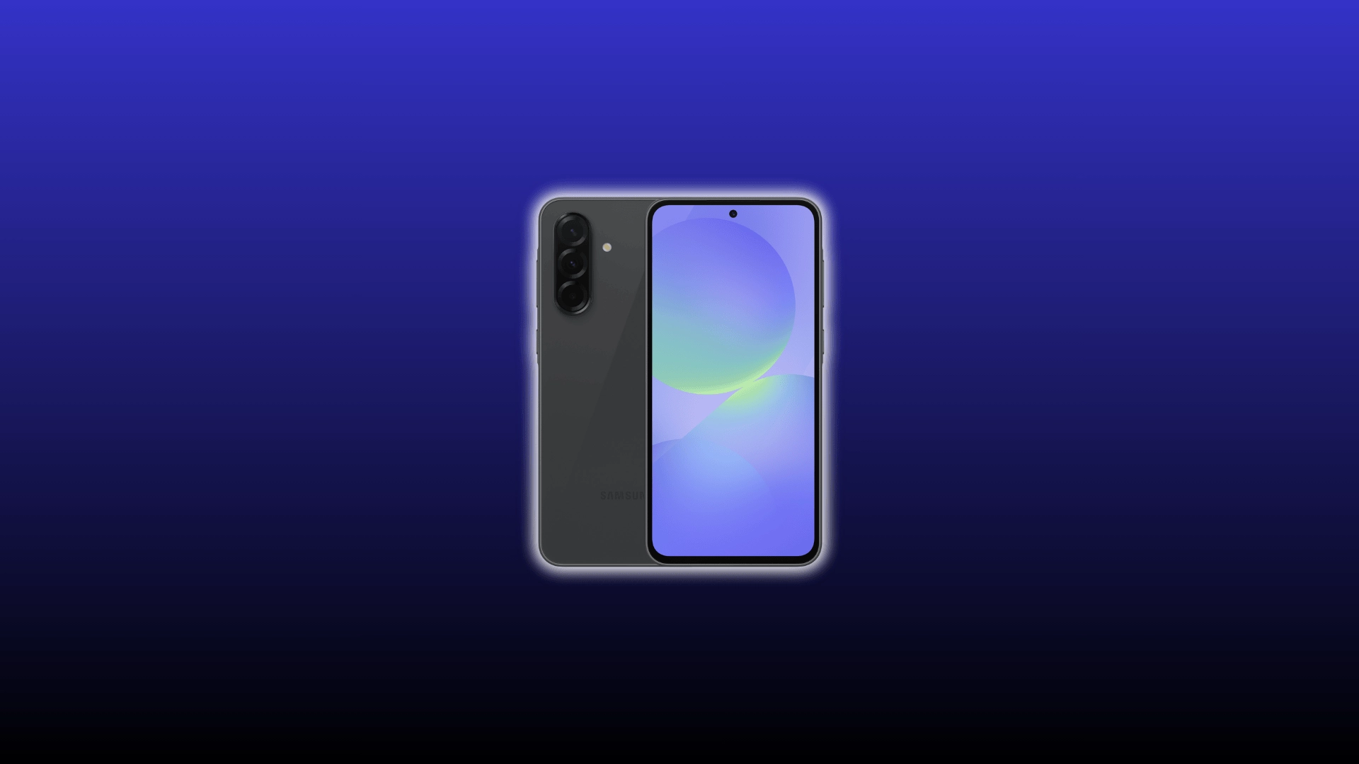 Samsung Galaxy A36 front and back view on a blue background