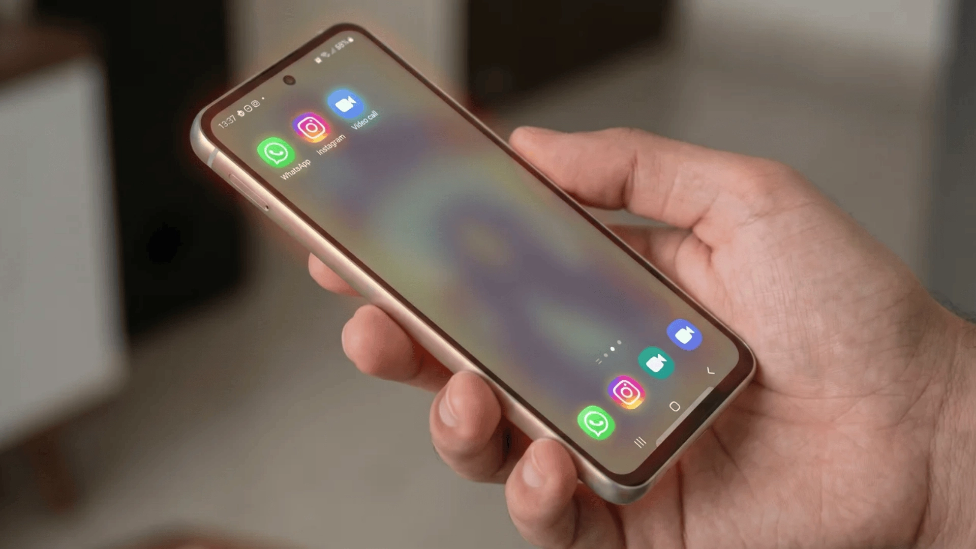 Samsung Galaxy A36 screen showing multiple apps running including messaging and video call