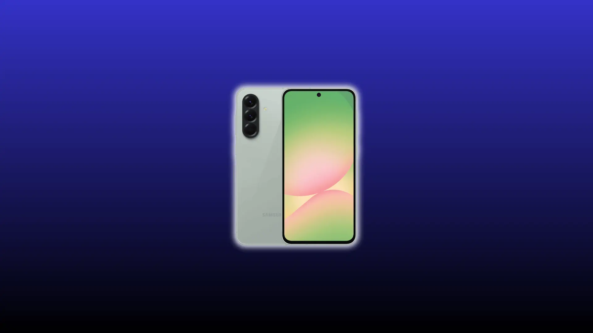 Samsung Galaxy A56 front and back view on a blue background