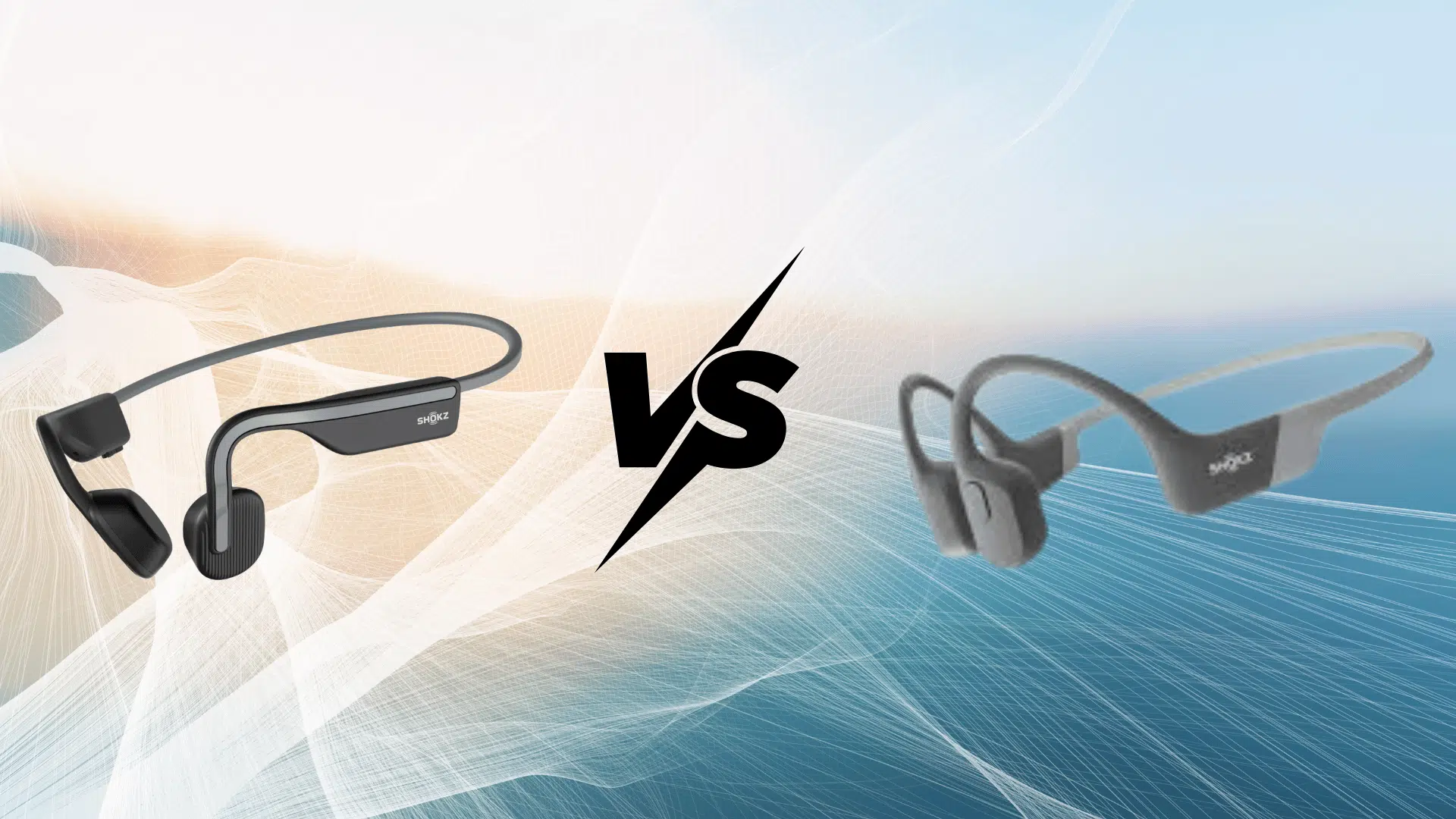 shokz OpenMove vs OpenRun comparison image showing both bone conduction headphones with design differences and open-ear fit