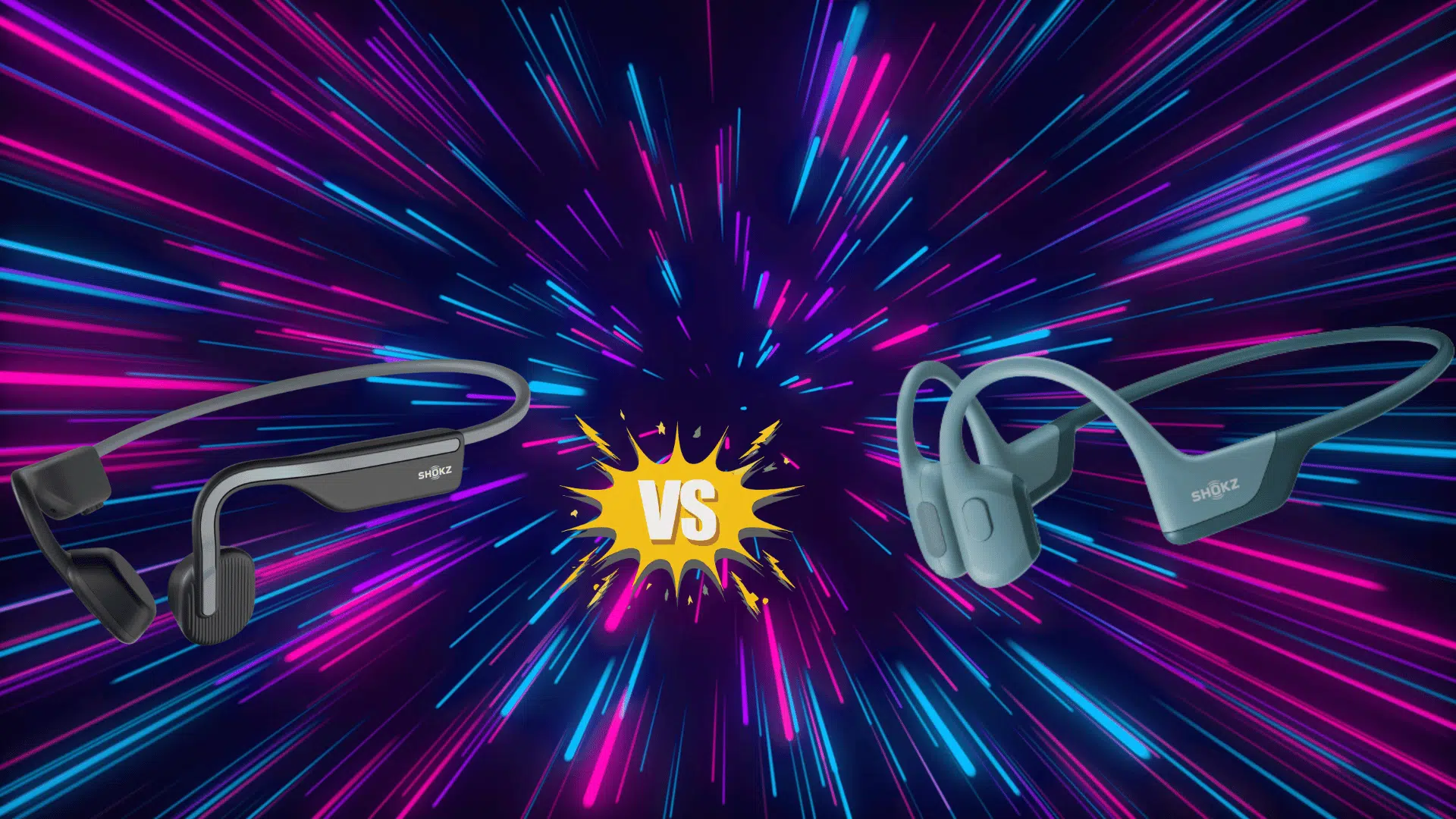 shokz OpenMove vs OpenRun headphones comparison image with both models shown against colorful background highlighting design and feature differences