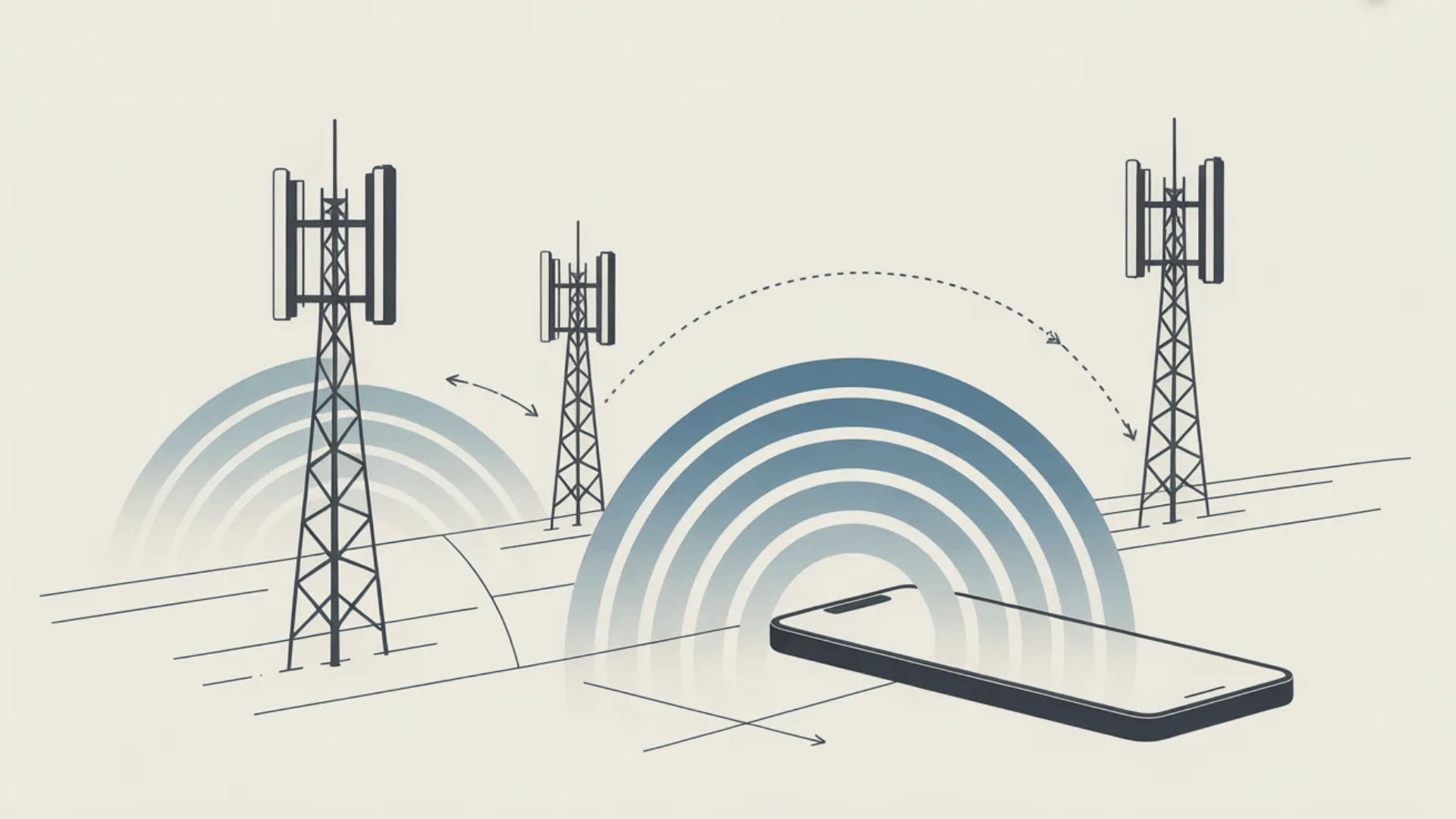 Simple illustration of phone receiving signal from nearby towers