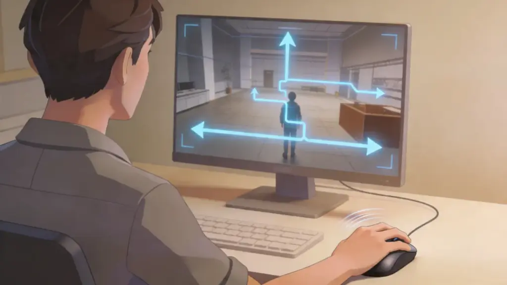 Player controlling character while focusing on positioning in a game