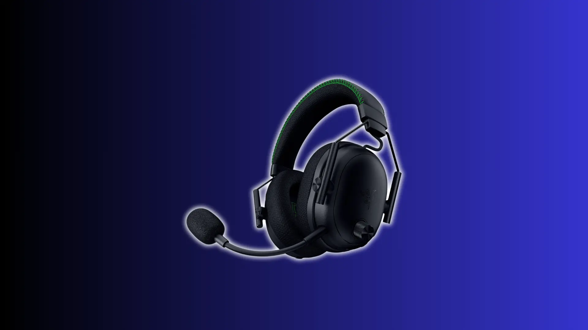 Black Razer BlackShark V3 Pro gaming headset with detachable microphone shown on a blue gradient background