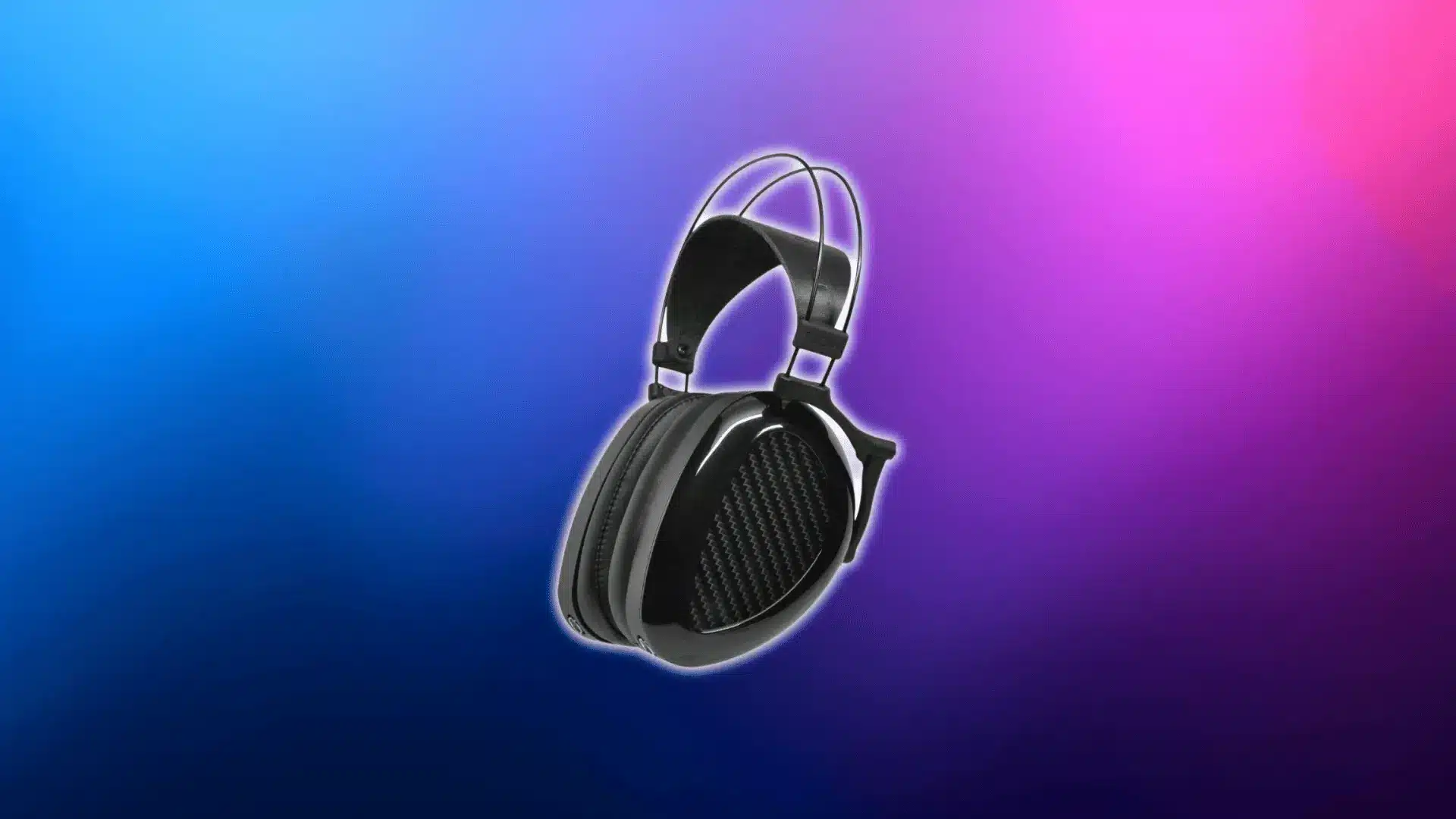 Dan Clark Audio Aeon 2 closed-back audiophile headphones on a blue and pink gradient background.