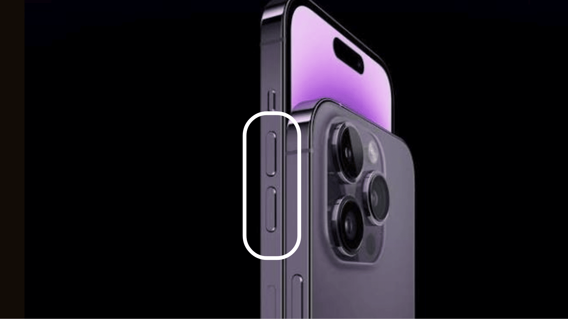 an iphone screen showing volume buttons on the side, black background and buttons pointed out (1)