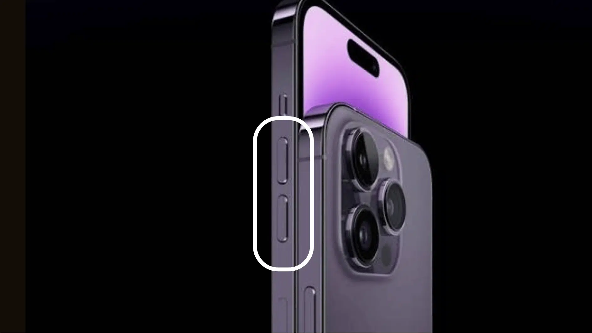 an iphone screen showing volume buttons on the side, black background and buttons pointed out (1)