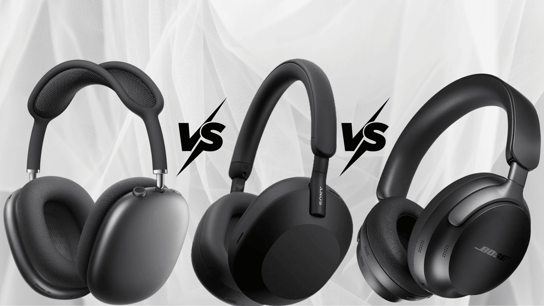 apple airpods max vs sony wh-1000XM5 vs bose quietcomfort ultra side by side comparison of three premium headphones