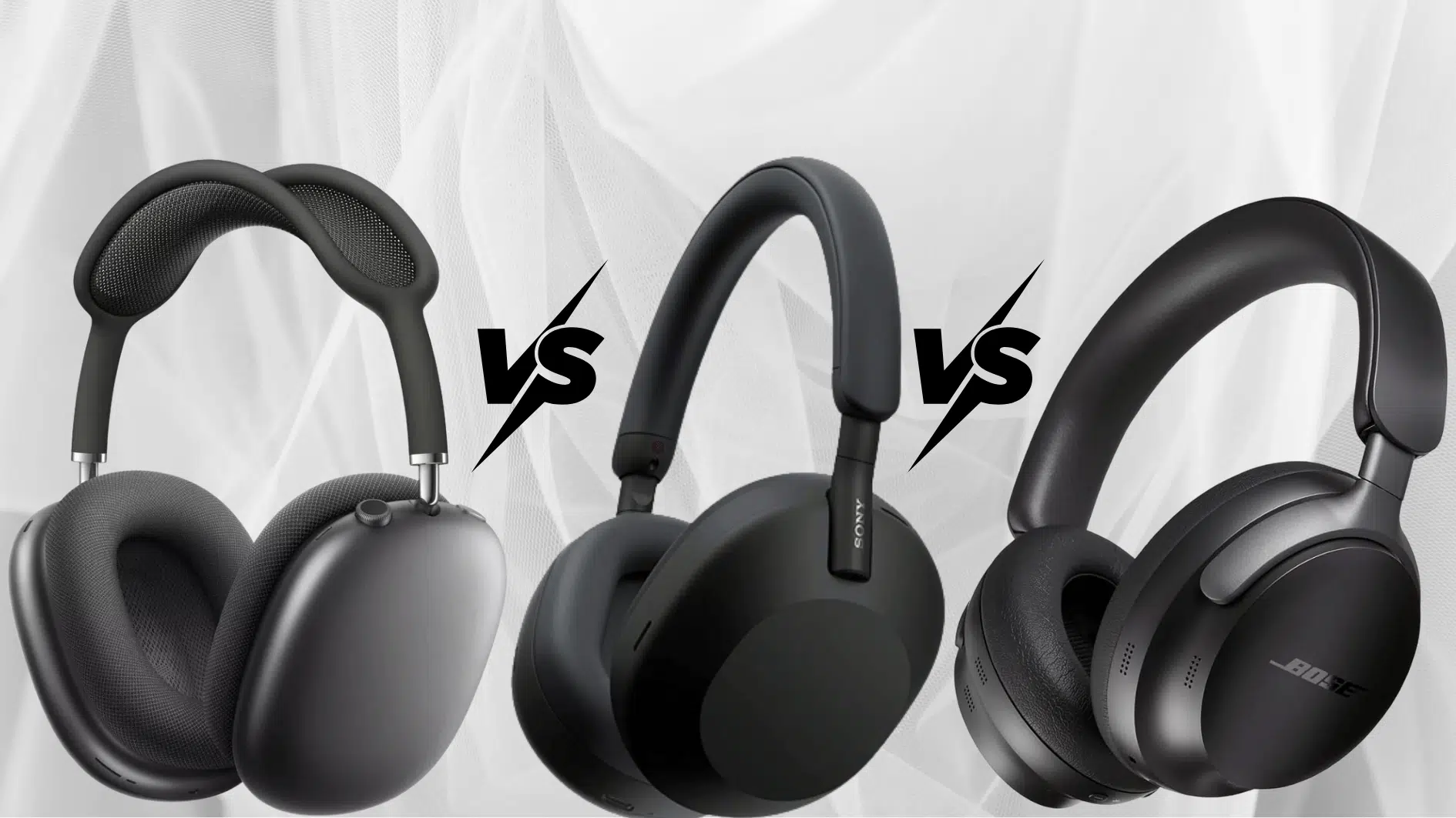 apple airpods max vs sony wh-1000XM5 vs bose quietcomfort ultra side by side comparison of three premium headphones