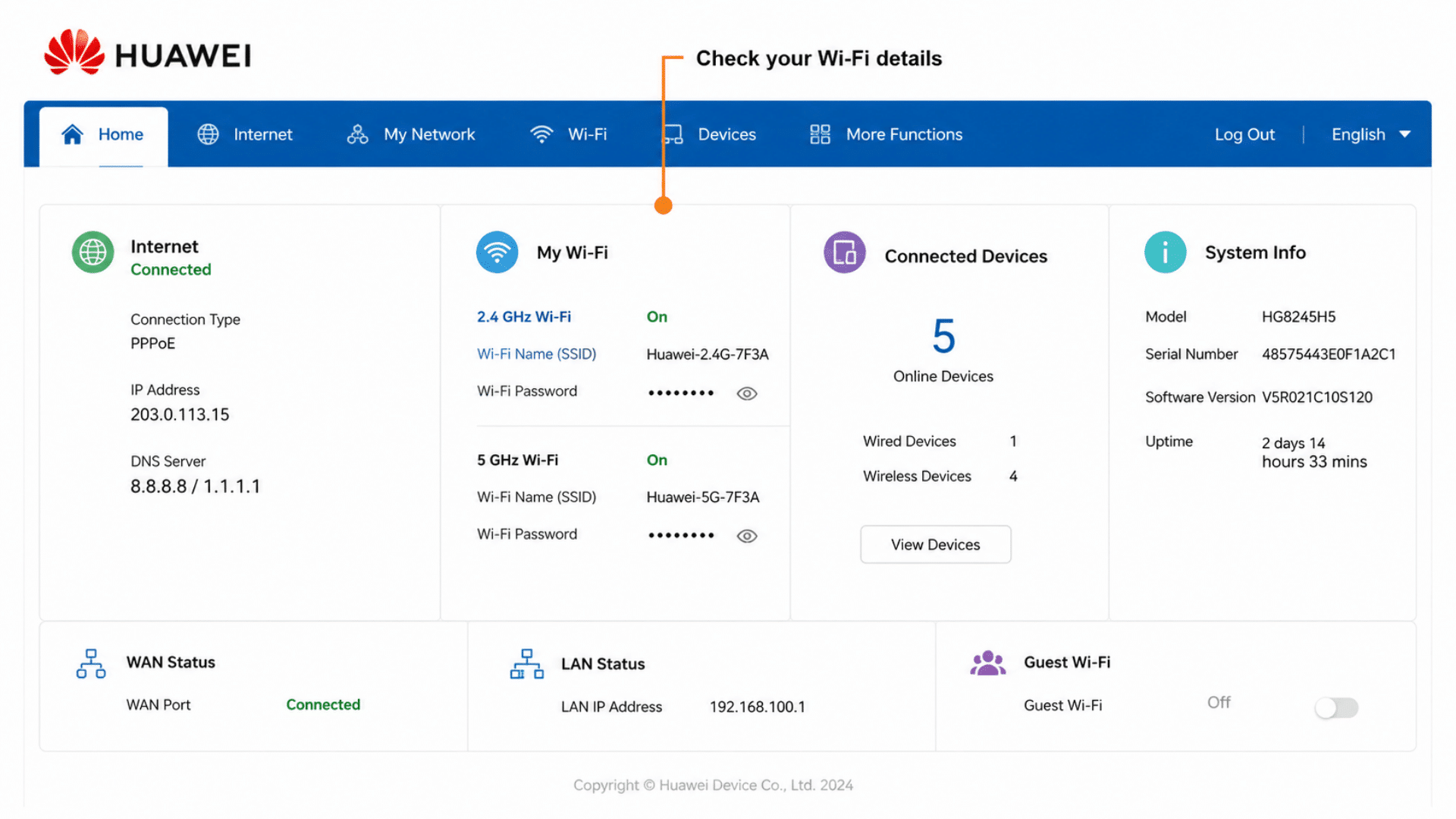 checking router dashboard for network security key
