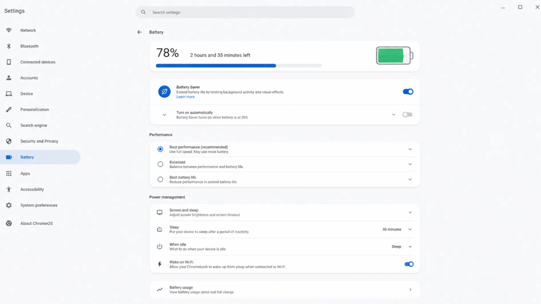 chromebook performance and power settings being adjusted for faster operation