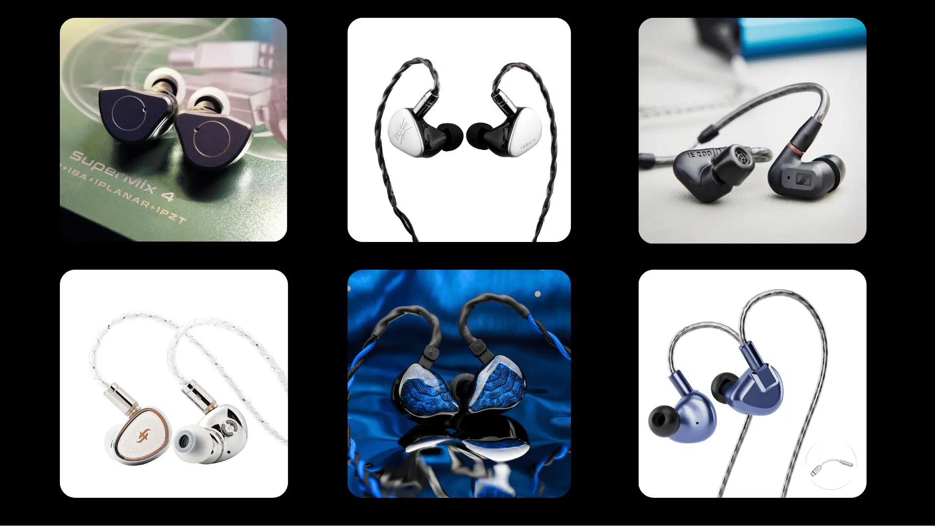 collage of in-ear monitors from different brands showing various earphone designs and colors (1)