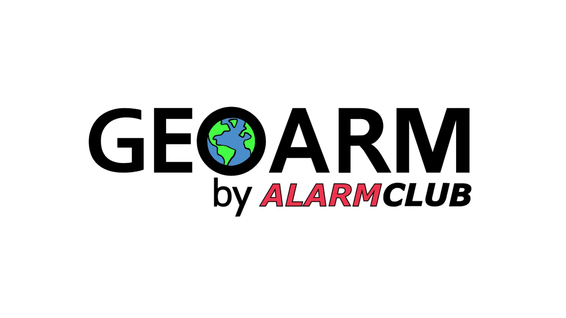 fire alarm system monitoring service provider geoarm by alarm club logo on a white background with black text font and earth graved in o letter