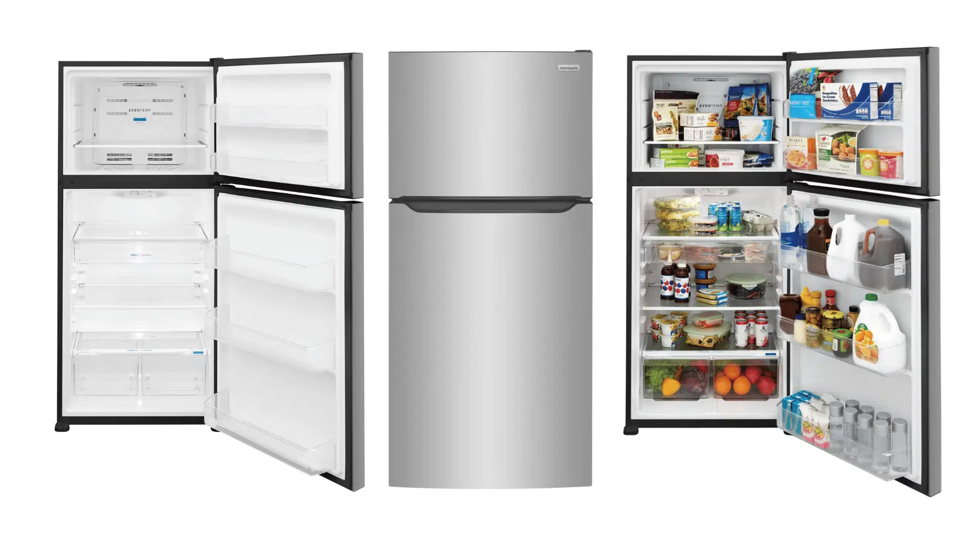 frigidaire 20 Cu. Ft. garage-ready top freezer refrigerator with stainless steel finish and spacious interior storage