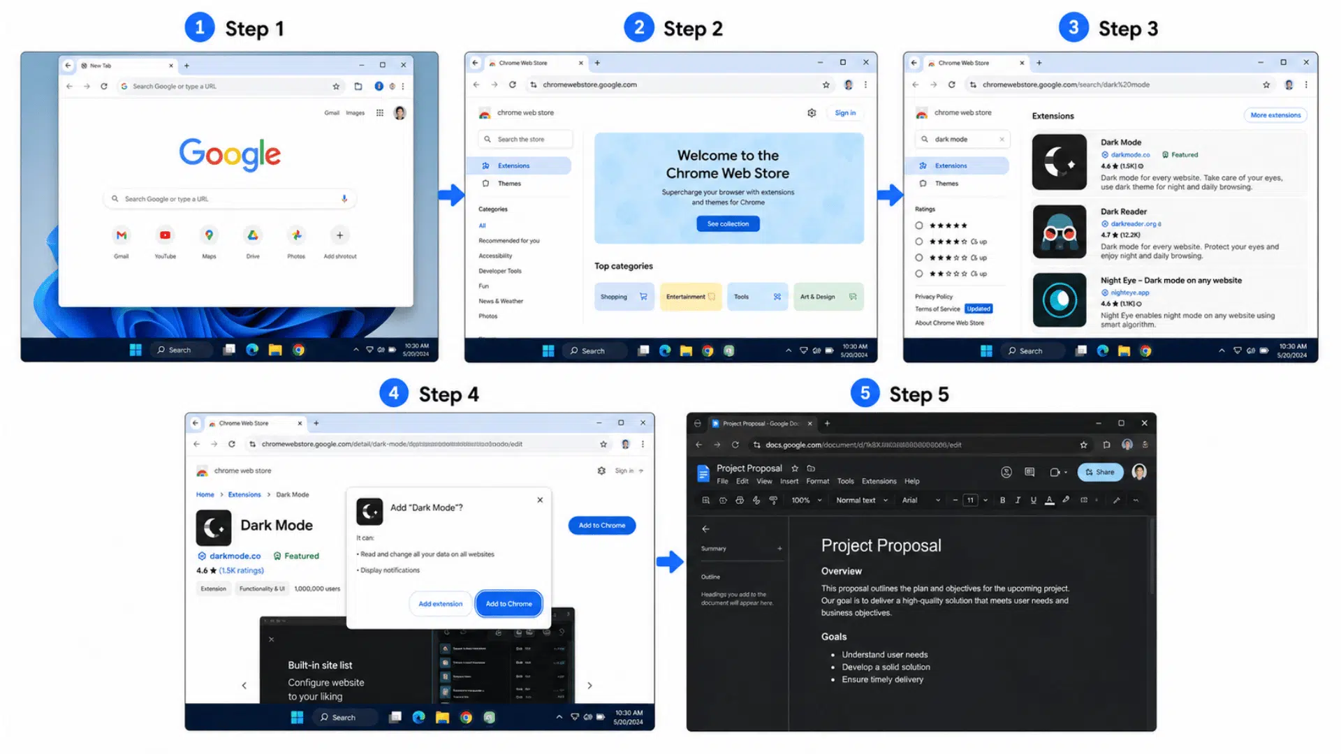 how to enable dark mode in google docs on windows using chrome extension