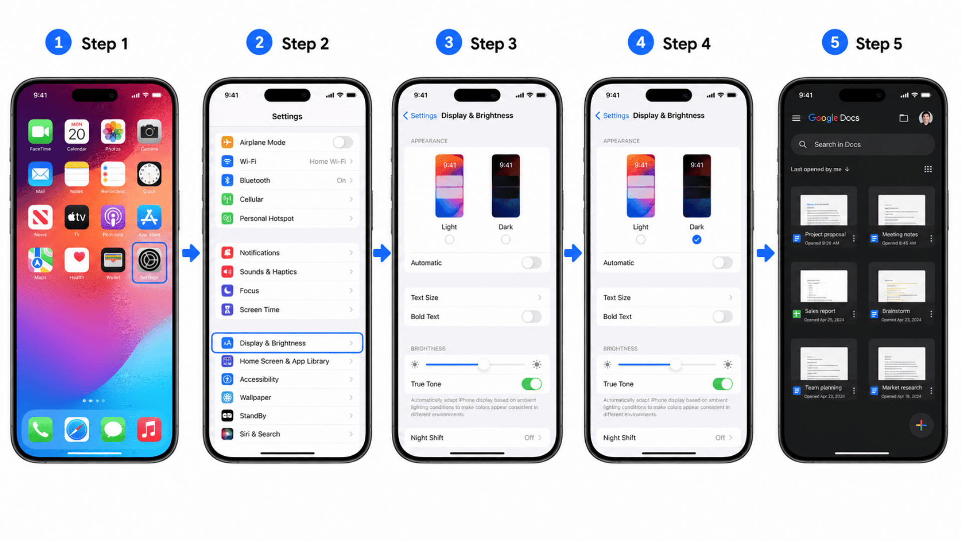 how to turn on dark mode in google docs on iphone and ipad step by step