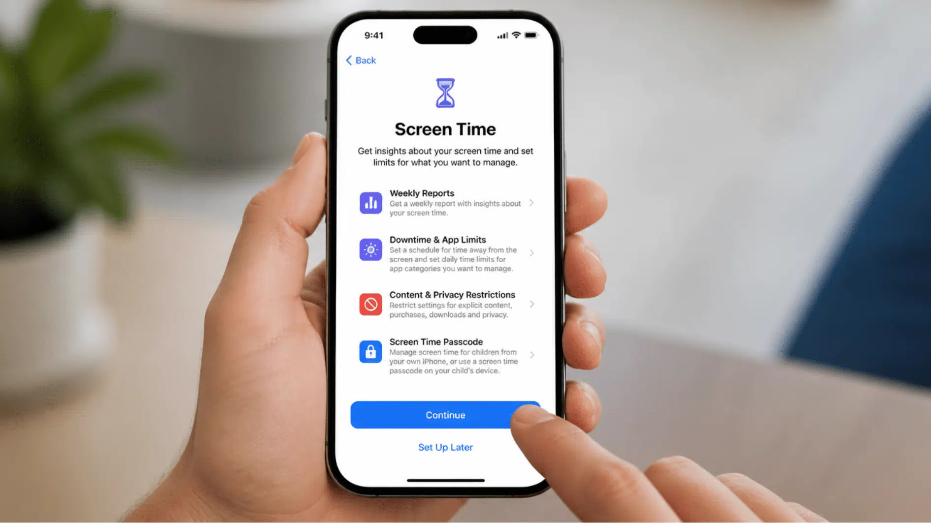 iphone screen displaying screen time setup options for creating child restrictions