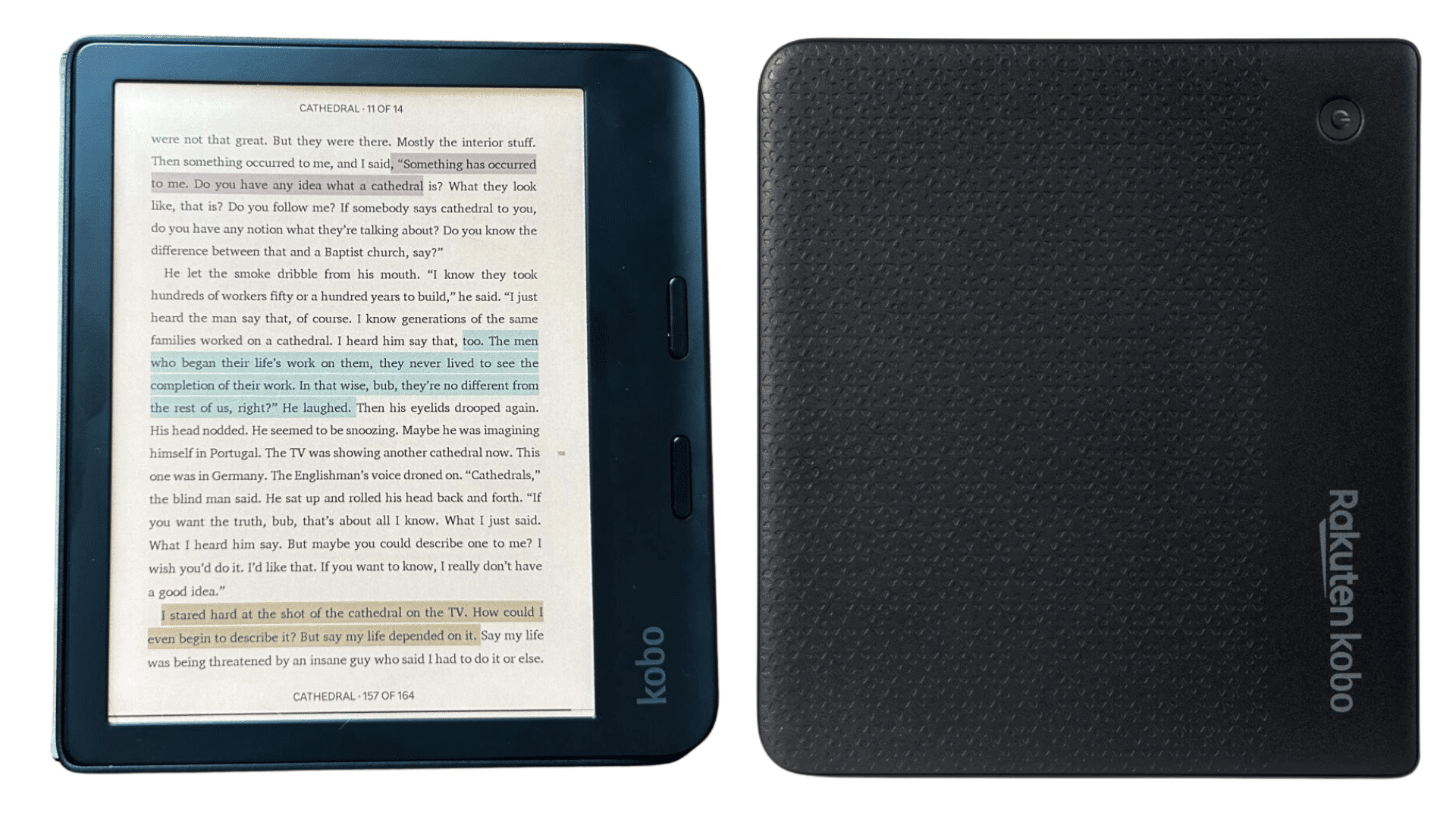 kobo libra color ereader showing color display and physical page turn buttons during first look