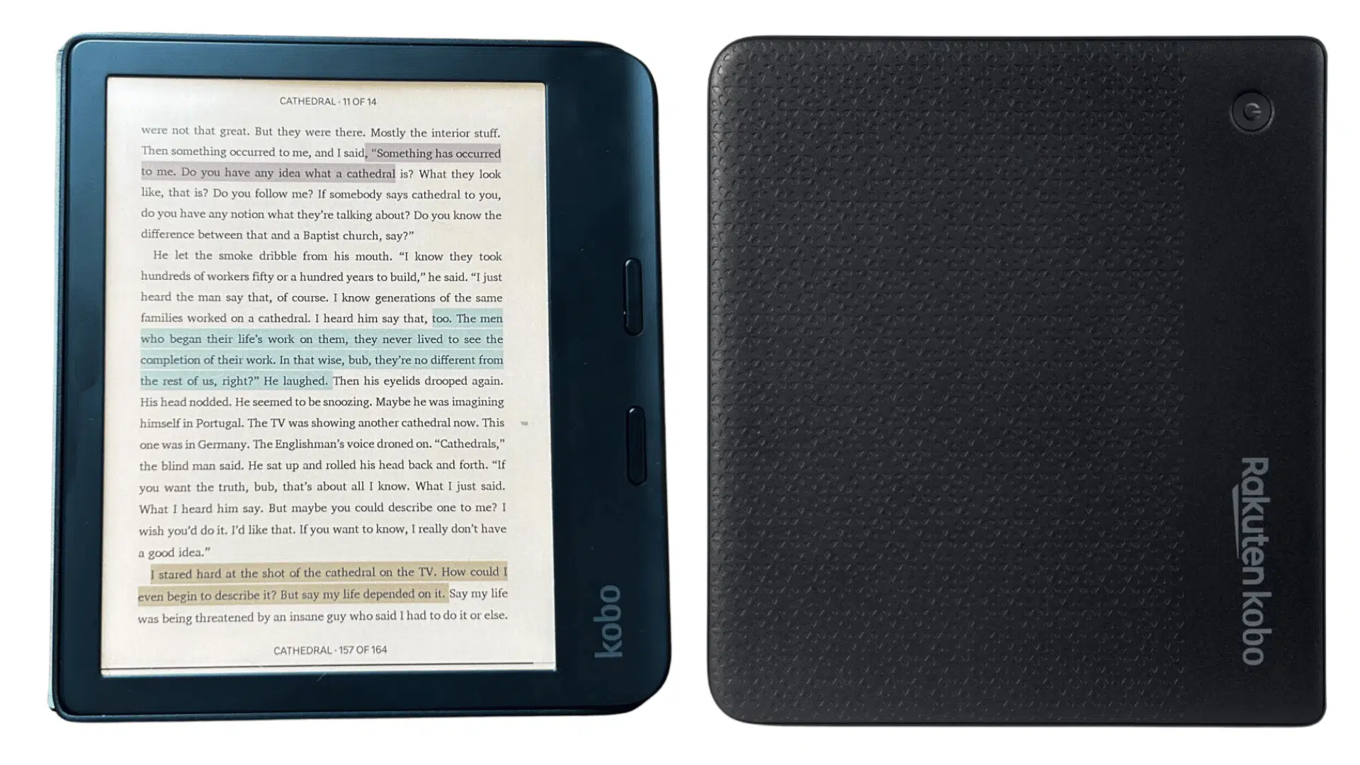 kobo libra color ereader showing color display and physical page turn buttons during first look