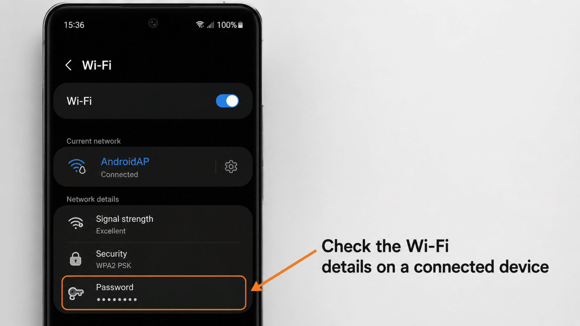 network security key details in wifi settings in an android phone