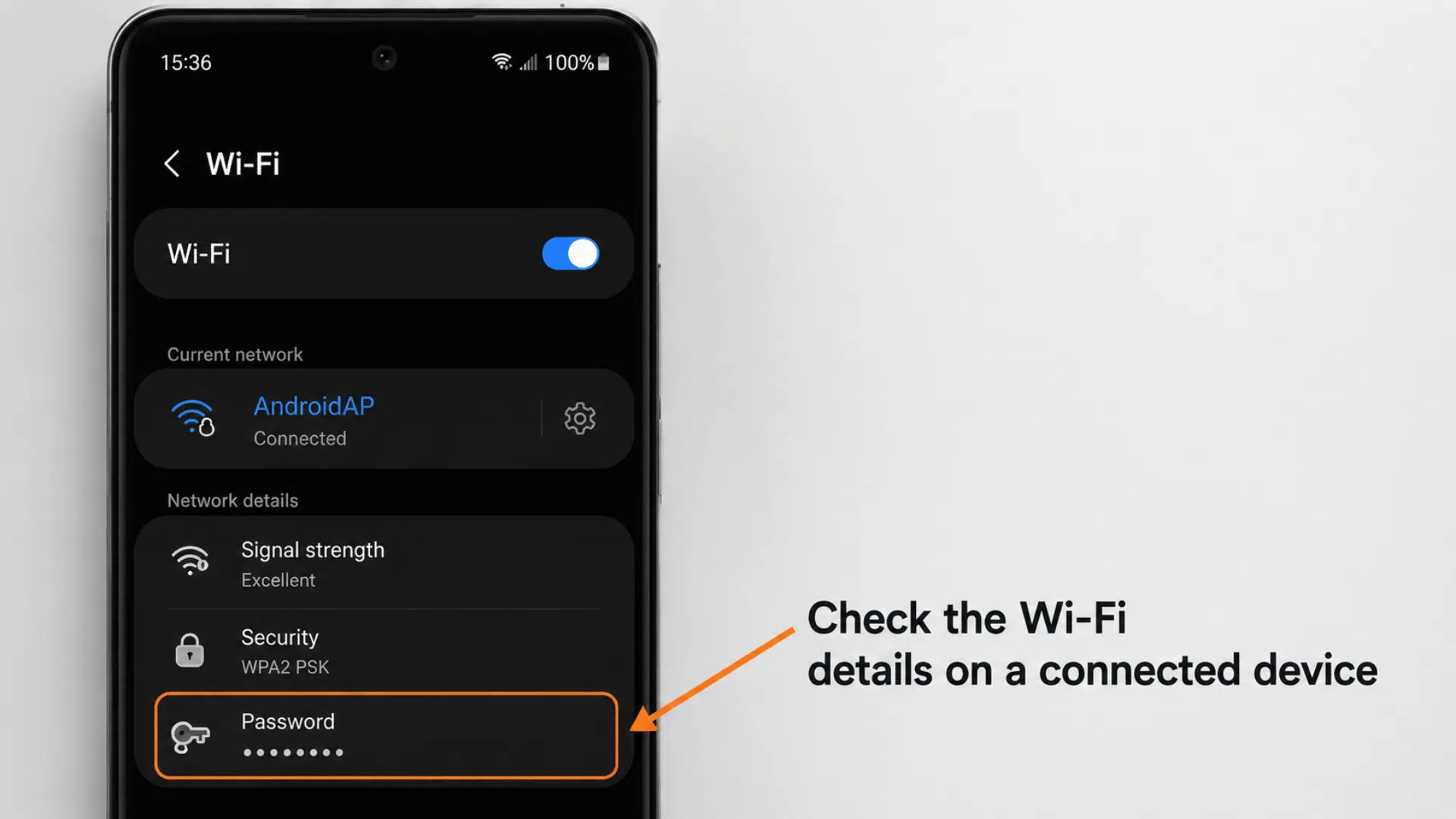 network security key details in wifi settings in an android phone
