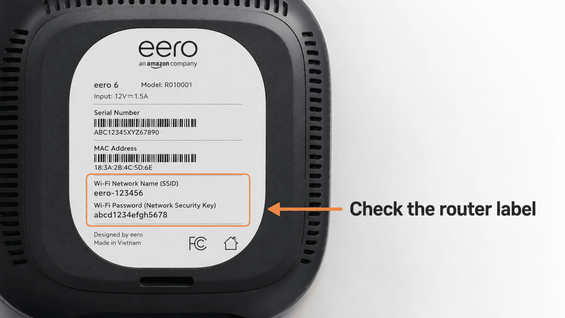 network security key details on a router label