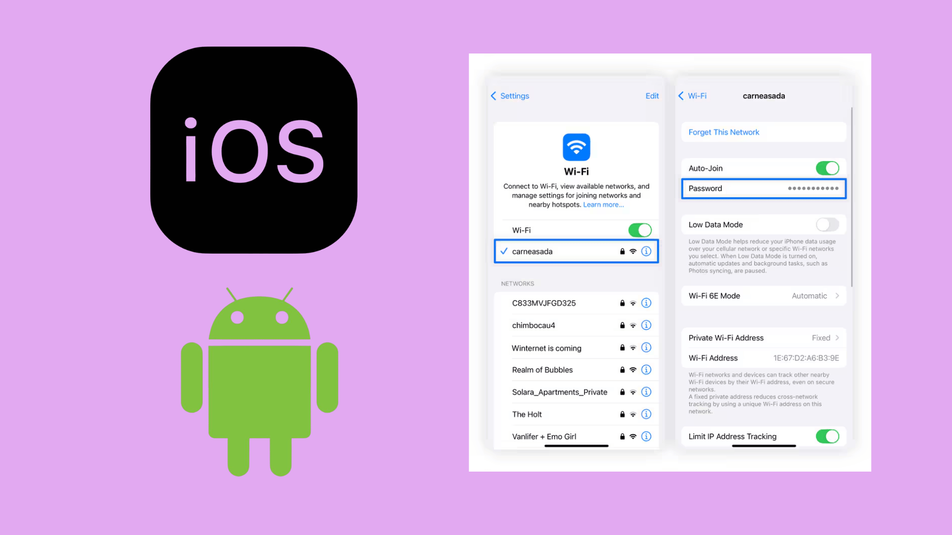 screenshot showing network key with android and ios logo