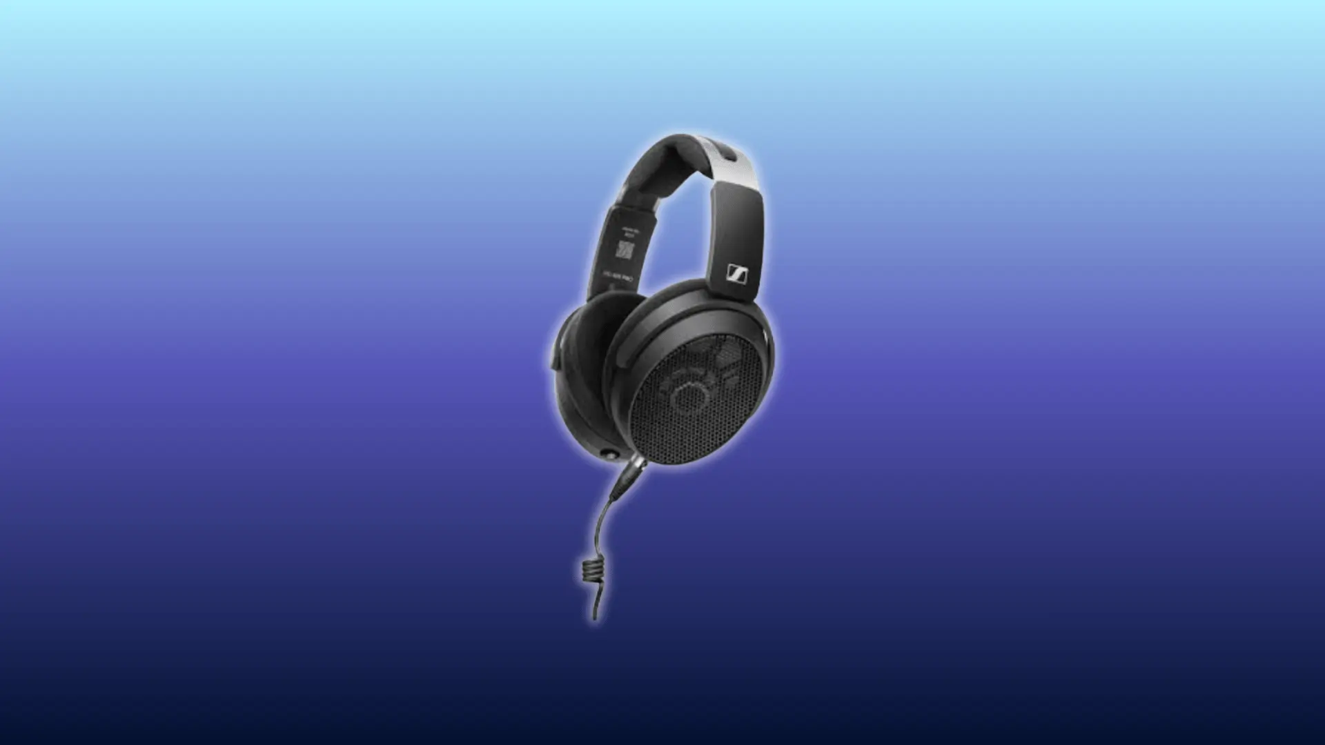 Image of sennheiser-hd-490-pro headphones, over-ear open-back design, displayed against gradient blue background